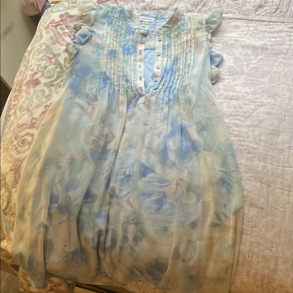 Calvin Klein Blue and Cream Floral Dress